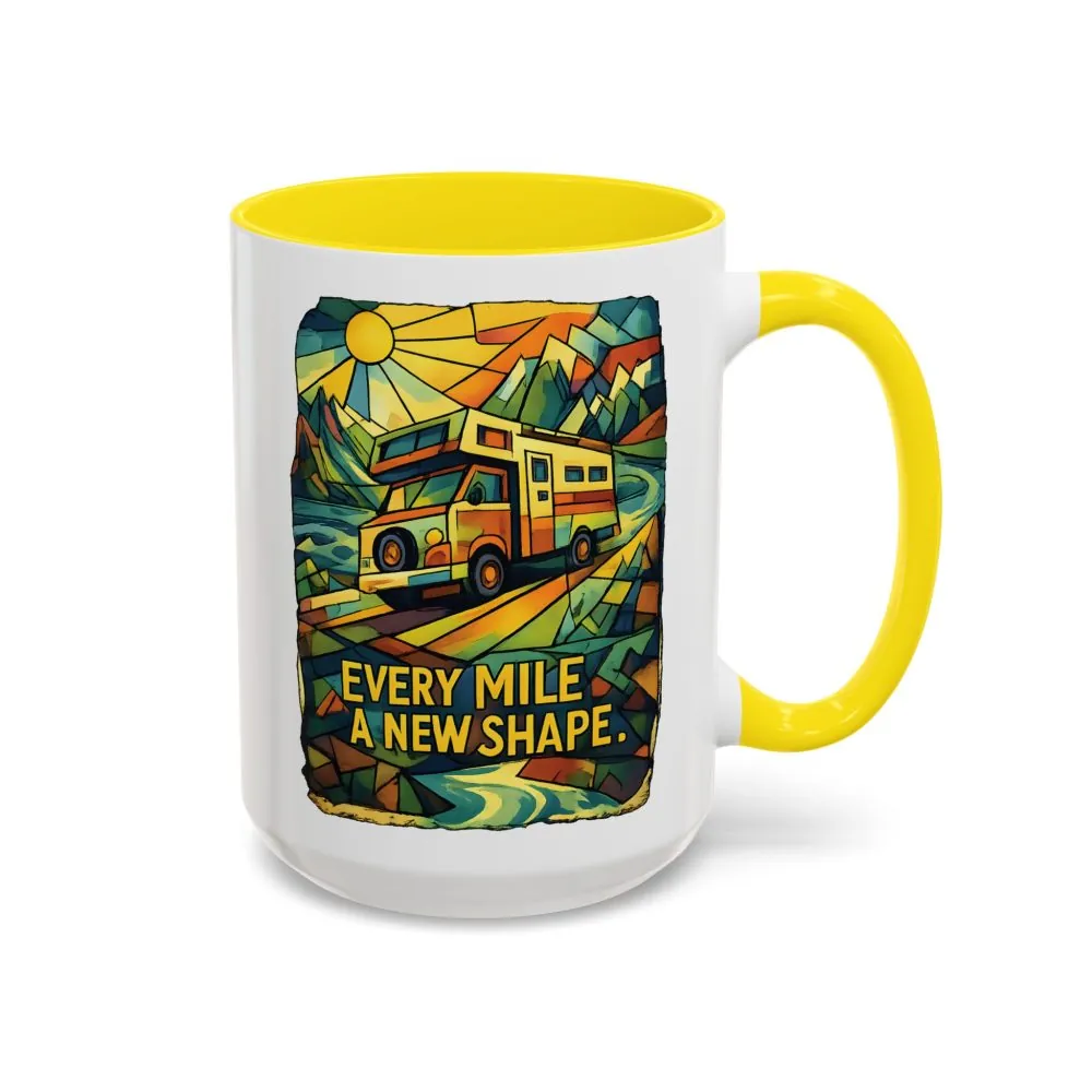 Accent Coffee Mug (11, 15oz) — "Every Mile A New Shape" Design Cubic-Line