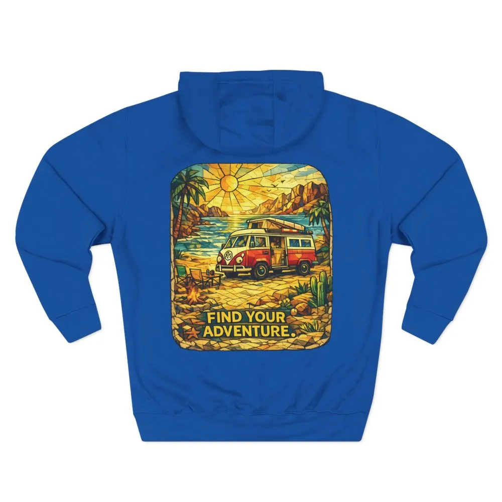 Three-Panel Fleece Hoodie - ""Find Your Adventure"" Design Cubic-Line