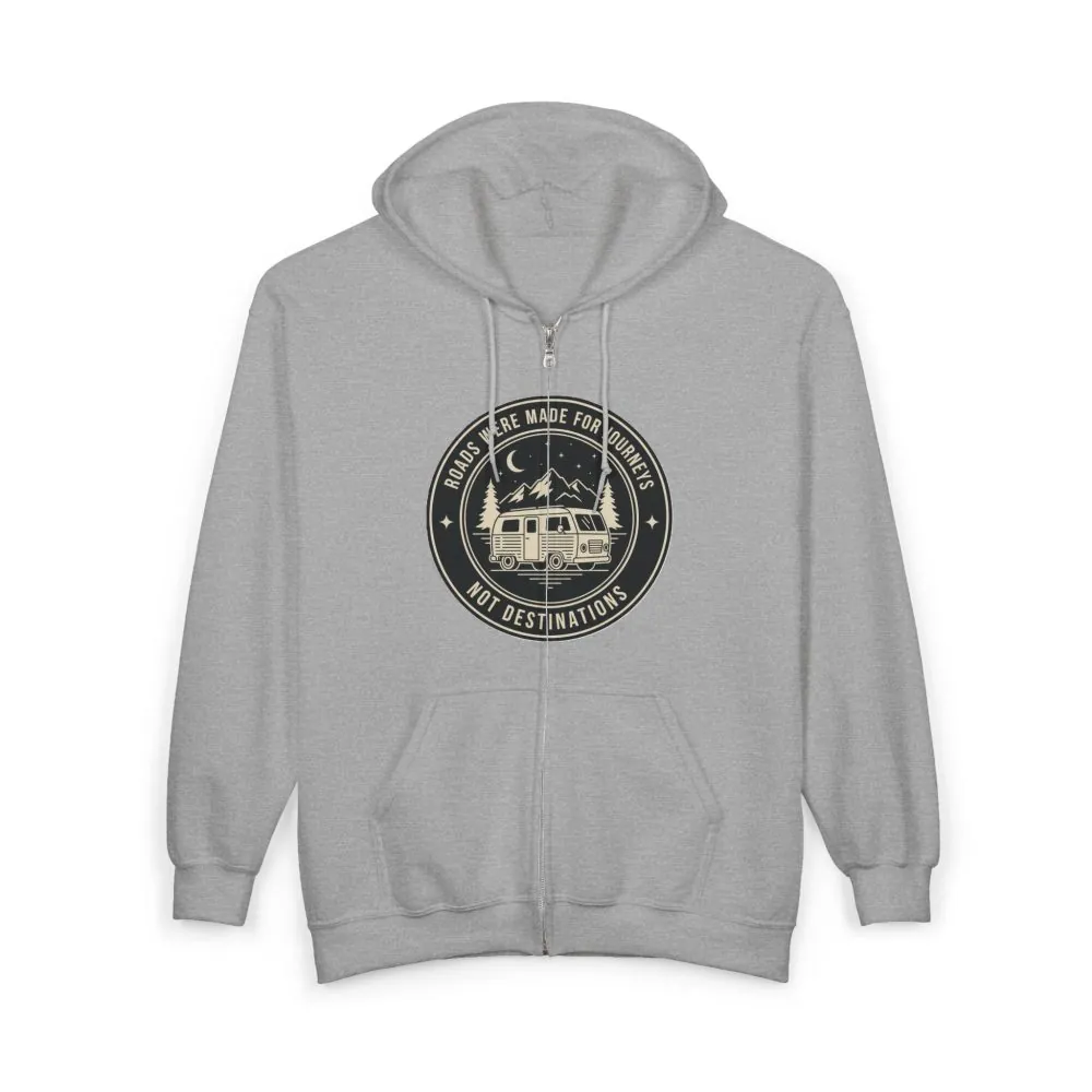 3236396926668434375_2048.jpeg Zip Hoodie — "ROAD WHERE MADE FOR JOURNEYS-NOT DESTINATIONS"(Front + Back Printed) Camper Van Adventure Zip-Up