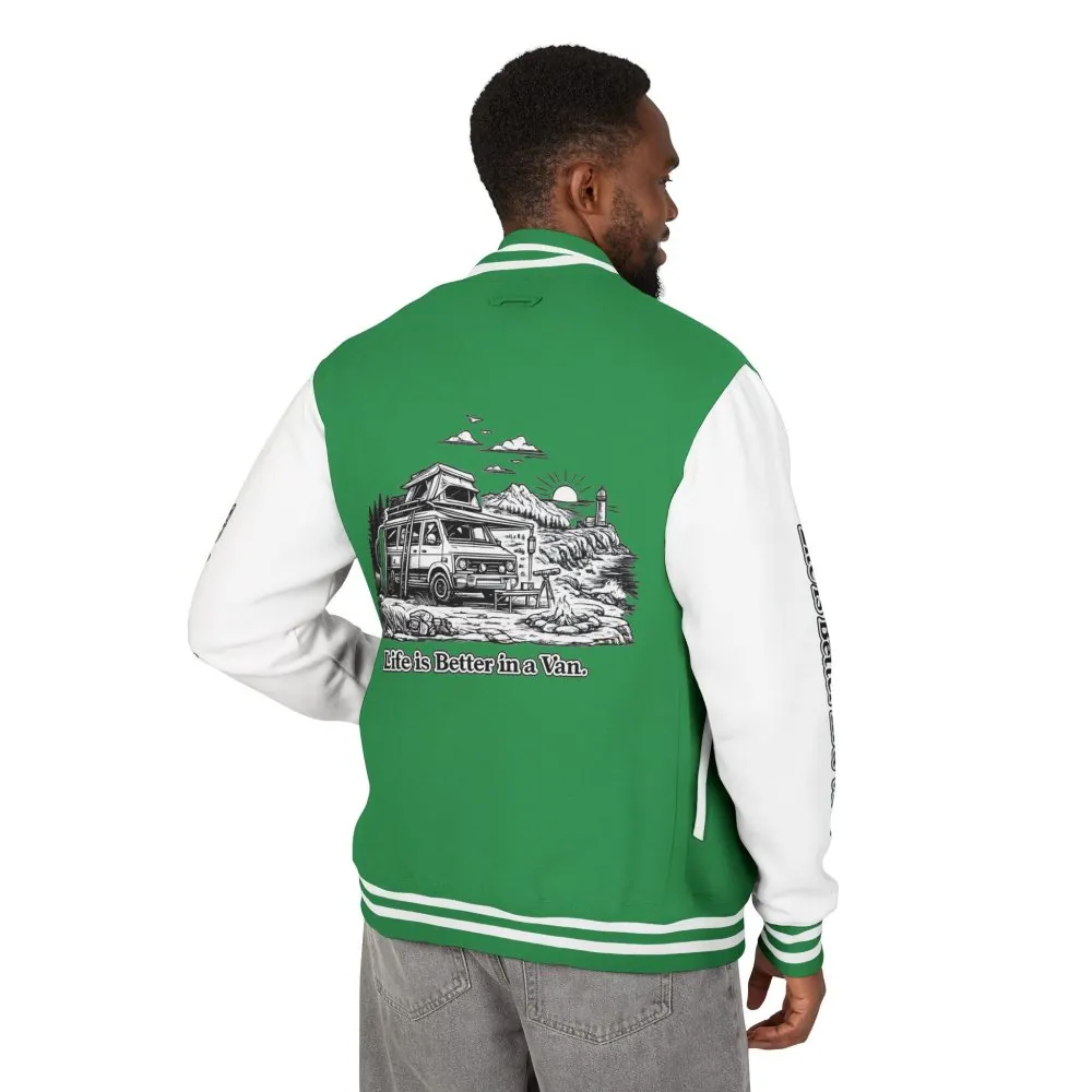 3243623530320506837_2048.jpeg Unisex Heavyweight Letterman Jacket — "Life Is Better In A Van" Travel Varsity Coat
