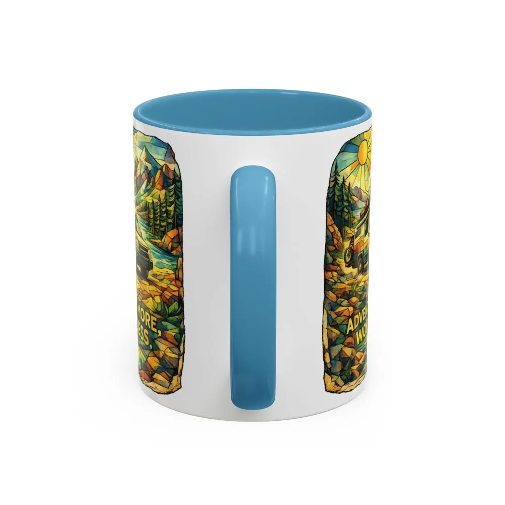 Accent Coffee Mug (11, 15oz) — "Adventure More Worry Less" Design Cubic-Line