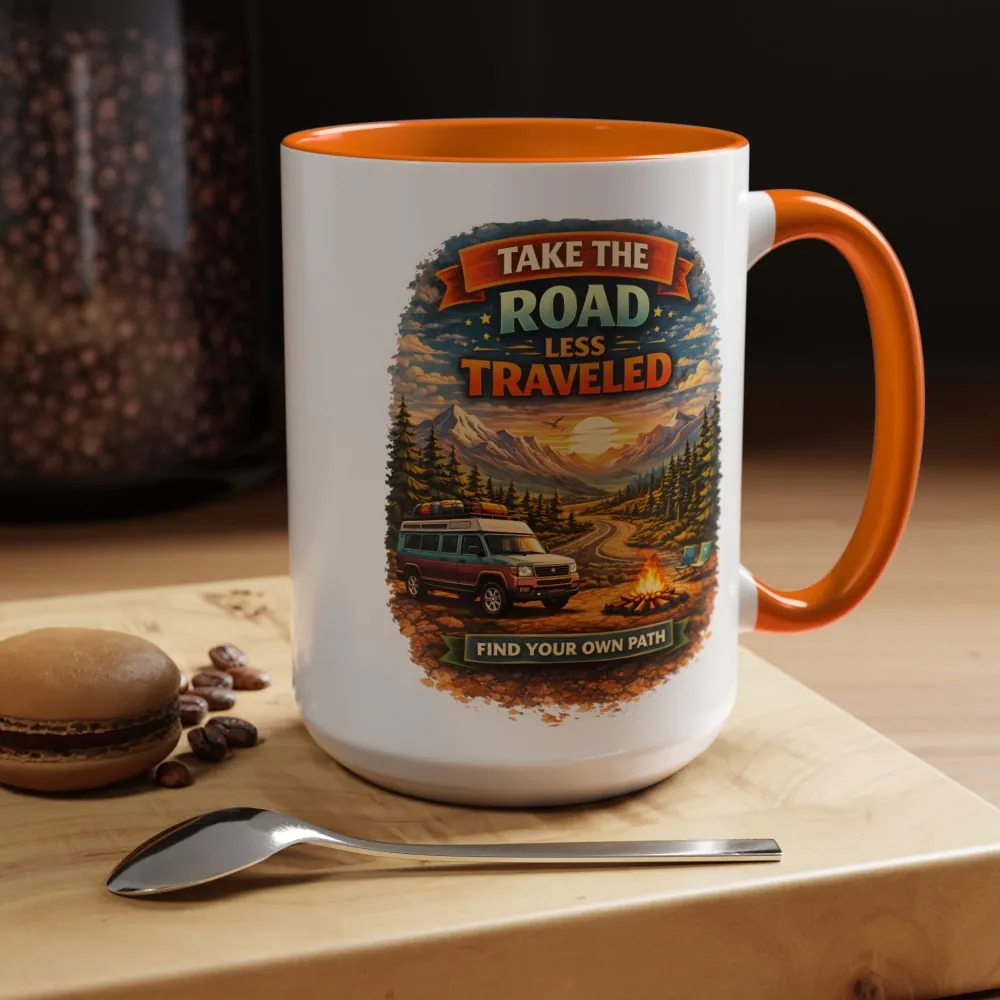 3250598150882708732_2048.jpeg Accent Coffee Mug (11, 15oz) — "Take The Road Less Traveled" Design Scenic-Line