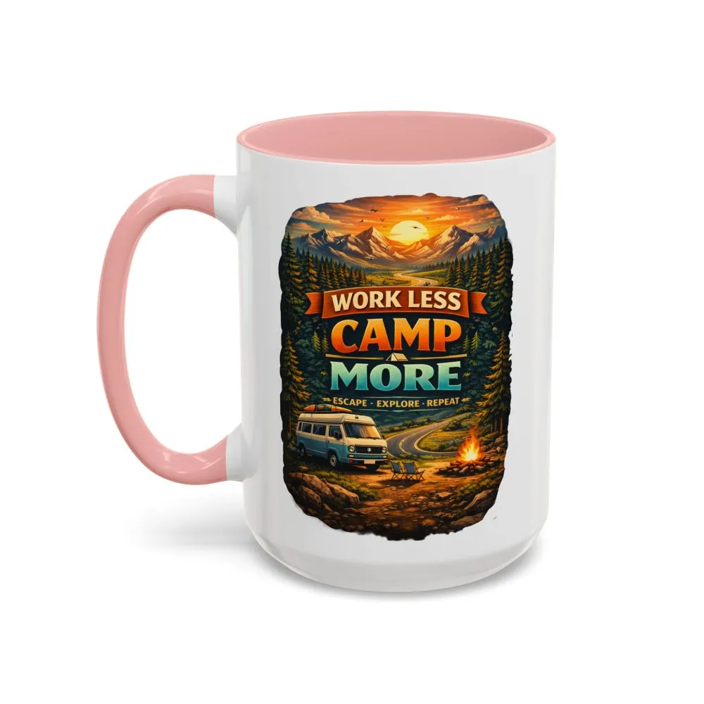 Accent Coffee Mug (11, 15oz) — "Work Less-Camp More" Design Scenic-Line