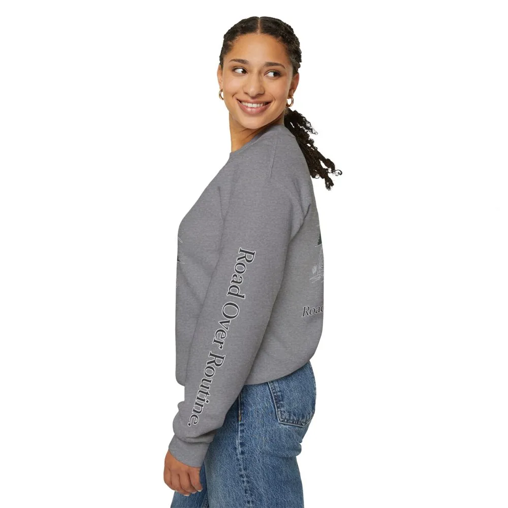 3273535997577915111_2048.jpeg Unisex Heavy Blend™ Crewneck Sweatshirt — "Road Over Routine" Design Minimal-Line