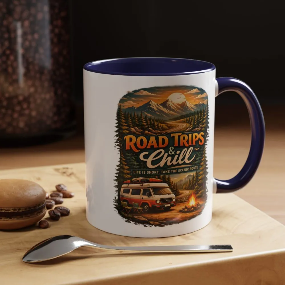 Accent Coffee Mug (11, 15oz) — "Road Trips & Chill" Design Scenic-Line