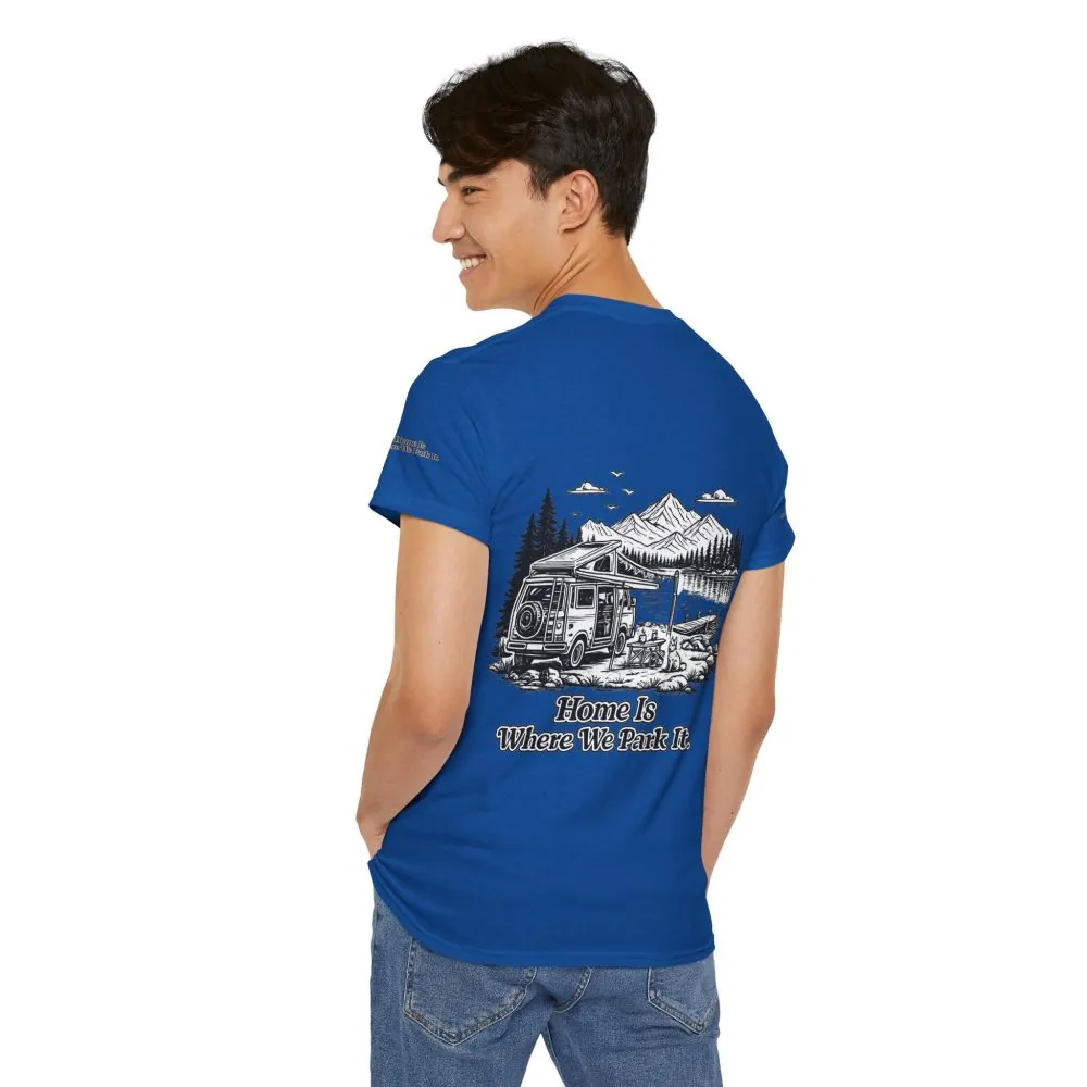 3290004442461172807_2048.jpeg Unisex Heavy Cotton Tee — "Home Is Where You Park It" Design Minimal-Line