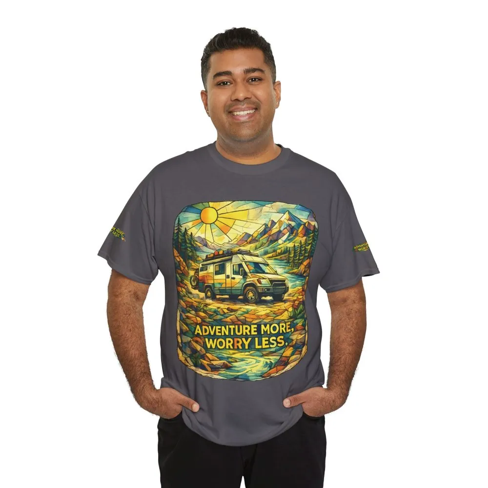 3293326307532886133_2048.jpeg Unisex Heavy Cotton Tee — "Adventure More Worry Less" Design Cubic-Line