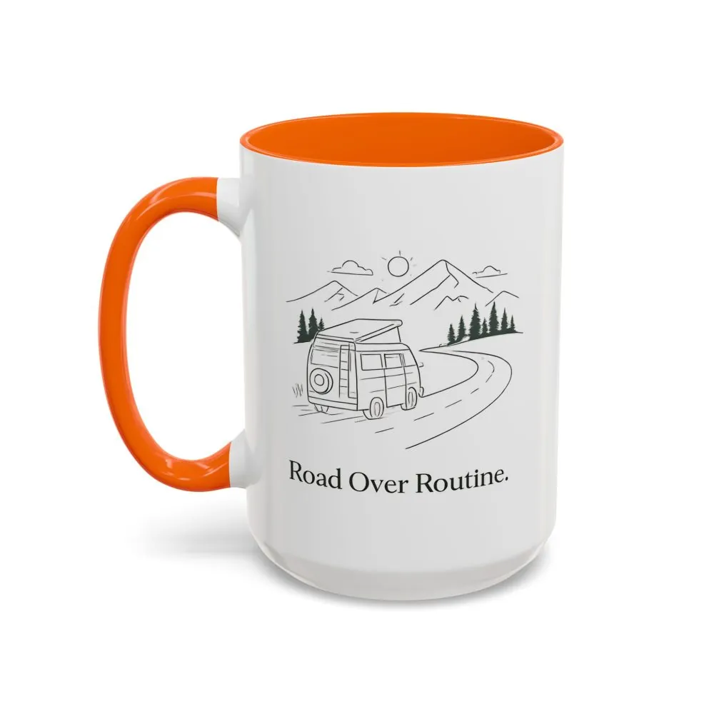 Accent Coffee Mug (11, 15oz) — "Road Over Routine" Design Minimal-Line
