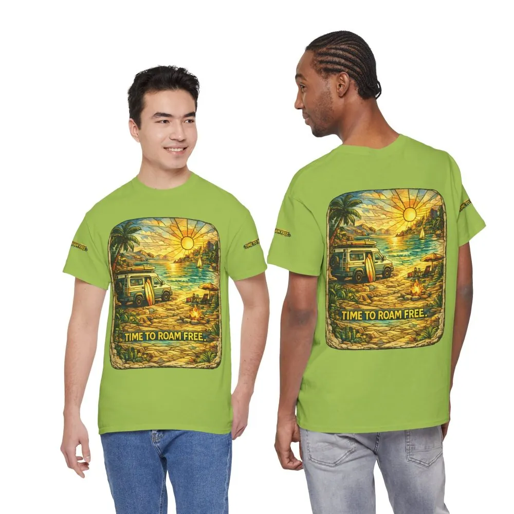 Unisex Heavy Cotton Tee — "Time To Roam Free" Design Cubic-Line