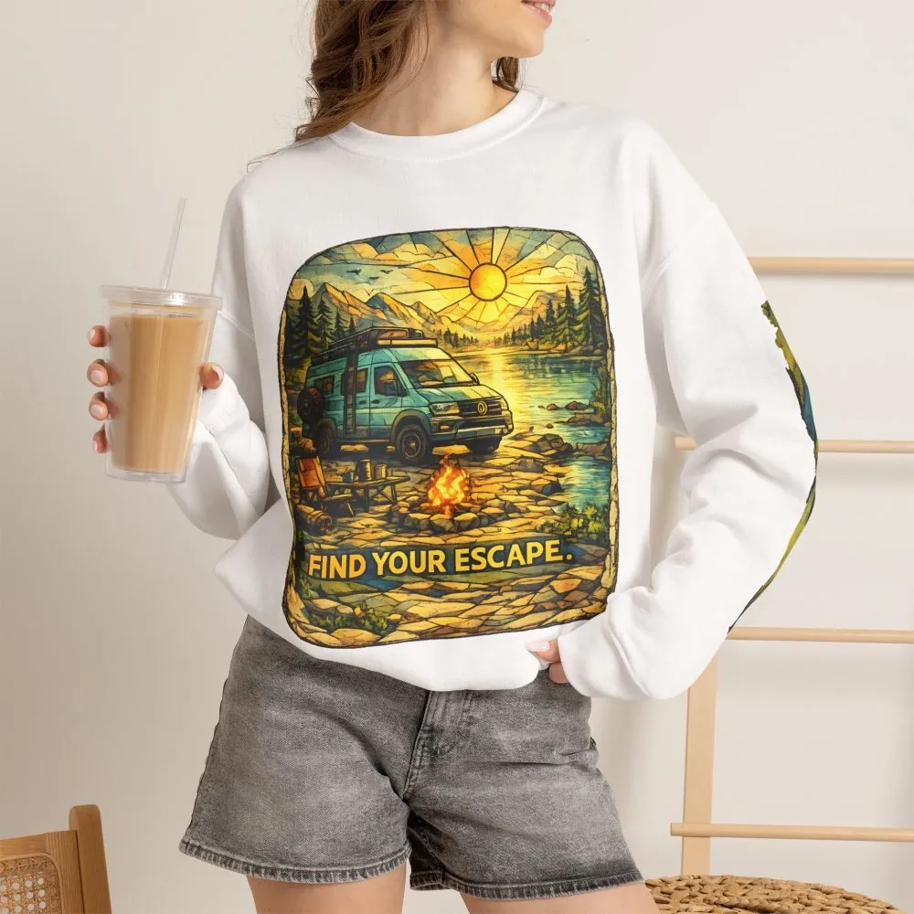 3332206178537461906_2048.jpeg Unisex Heavy Blend™ Crewneck Sweatshirt — "Find Your Escape" Design Cubic-Line