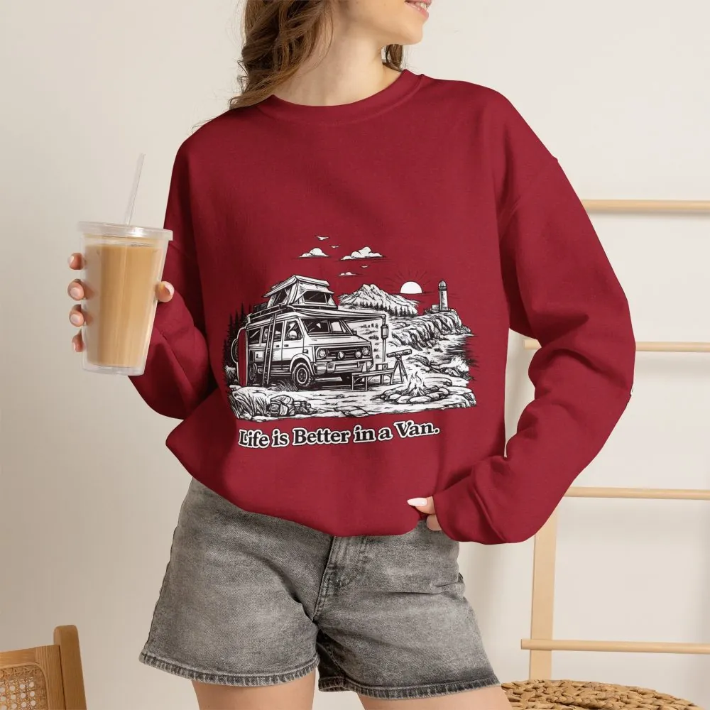3344447893388384266_2048.jpeg Unisex Heavy Blend™ Crewneck Sweatshirt — "Life Is Better In A Van" Design Minimal-Line