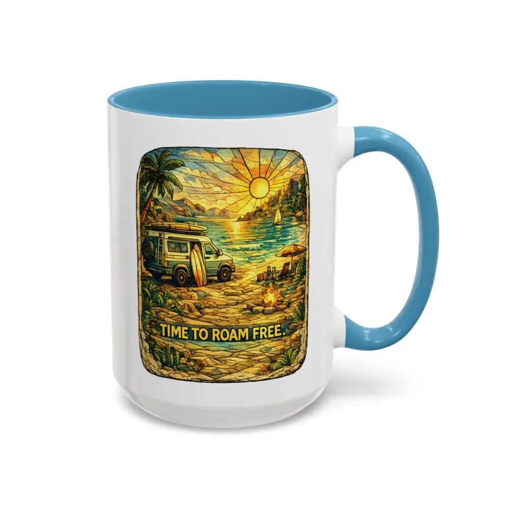 Accent Coffee Mug (11, 15oz) — "Time To Roam Free" Design Cubic-Line
