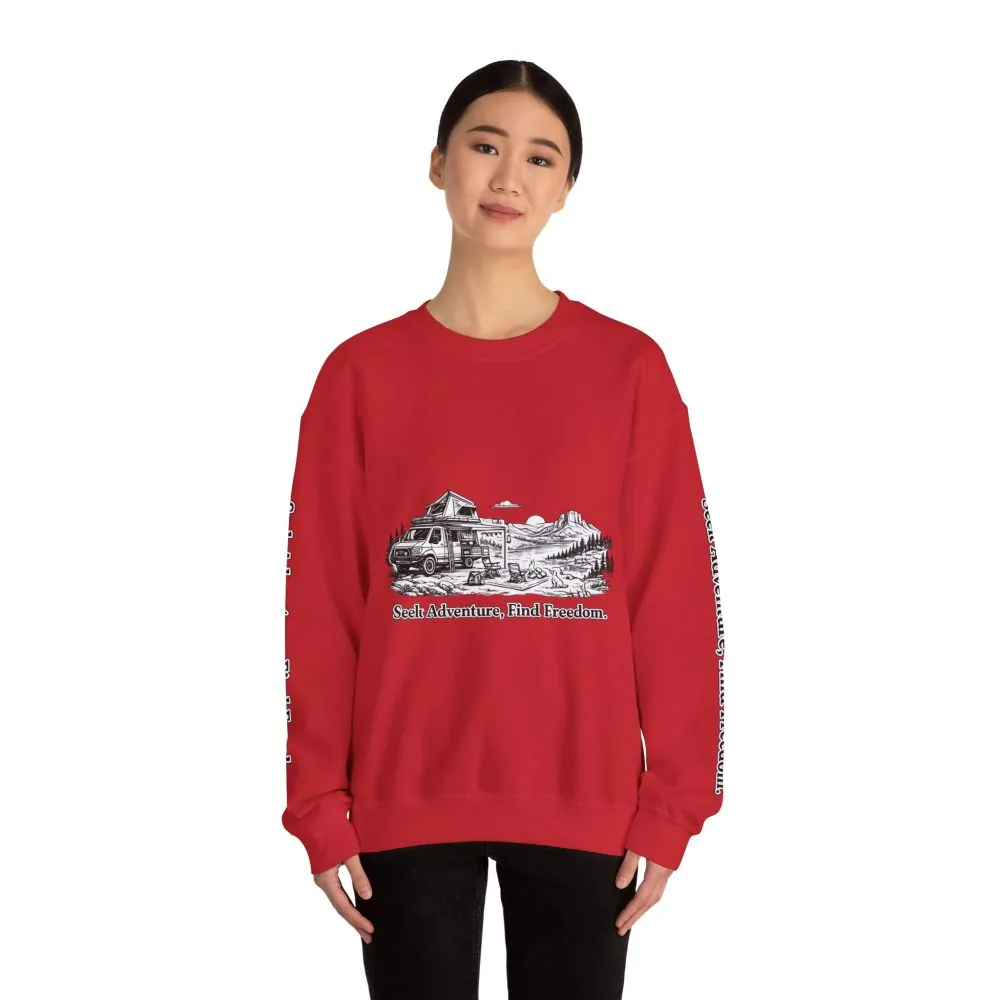 336793076013262369_2048.jpeg Unisex Heavy Blend™ Crewneck Sweatshirt — "Seek Adventure, Find Freedom" Design Minimal-Line