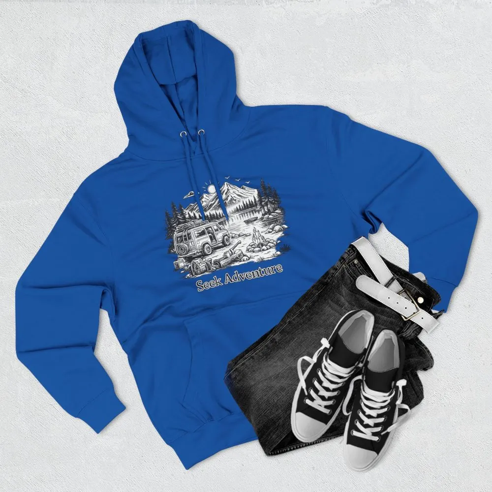 Three-Panel Fleece Hoodie - "Seek Adventure" Design Minimal-Line