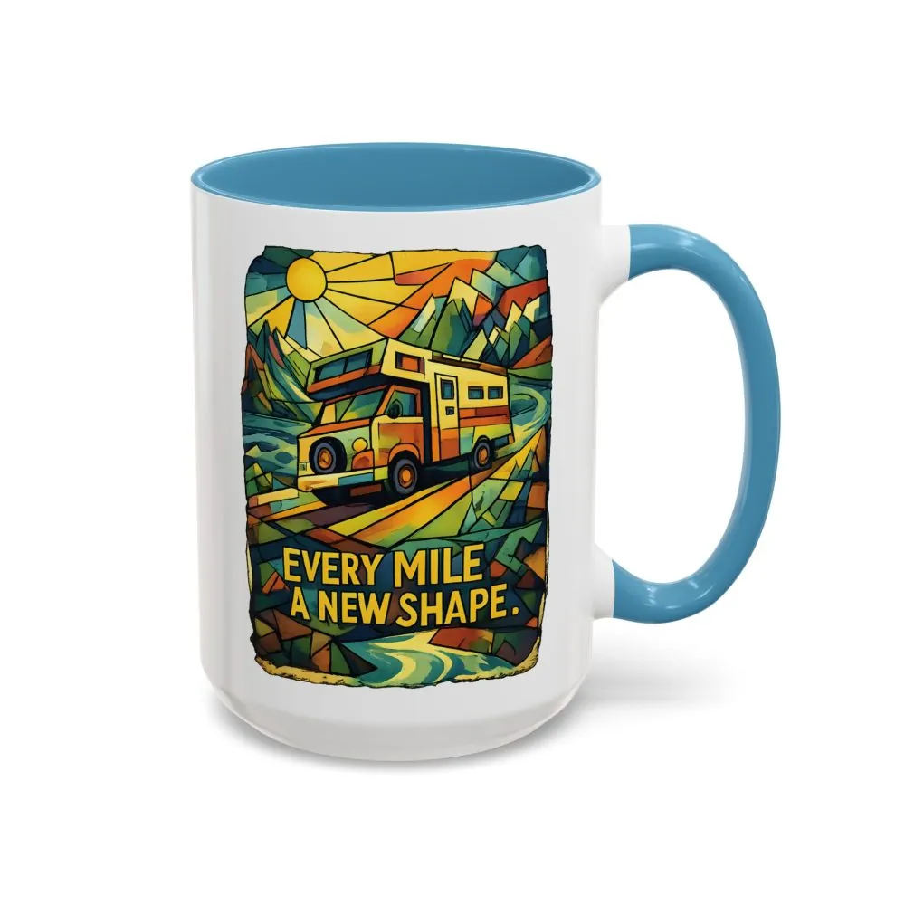 Accent Coffee Mug (11, 15oz) — "Every Mile A New Shape" Design Cubic-Line