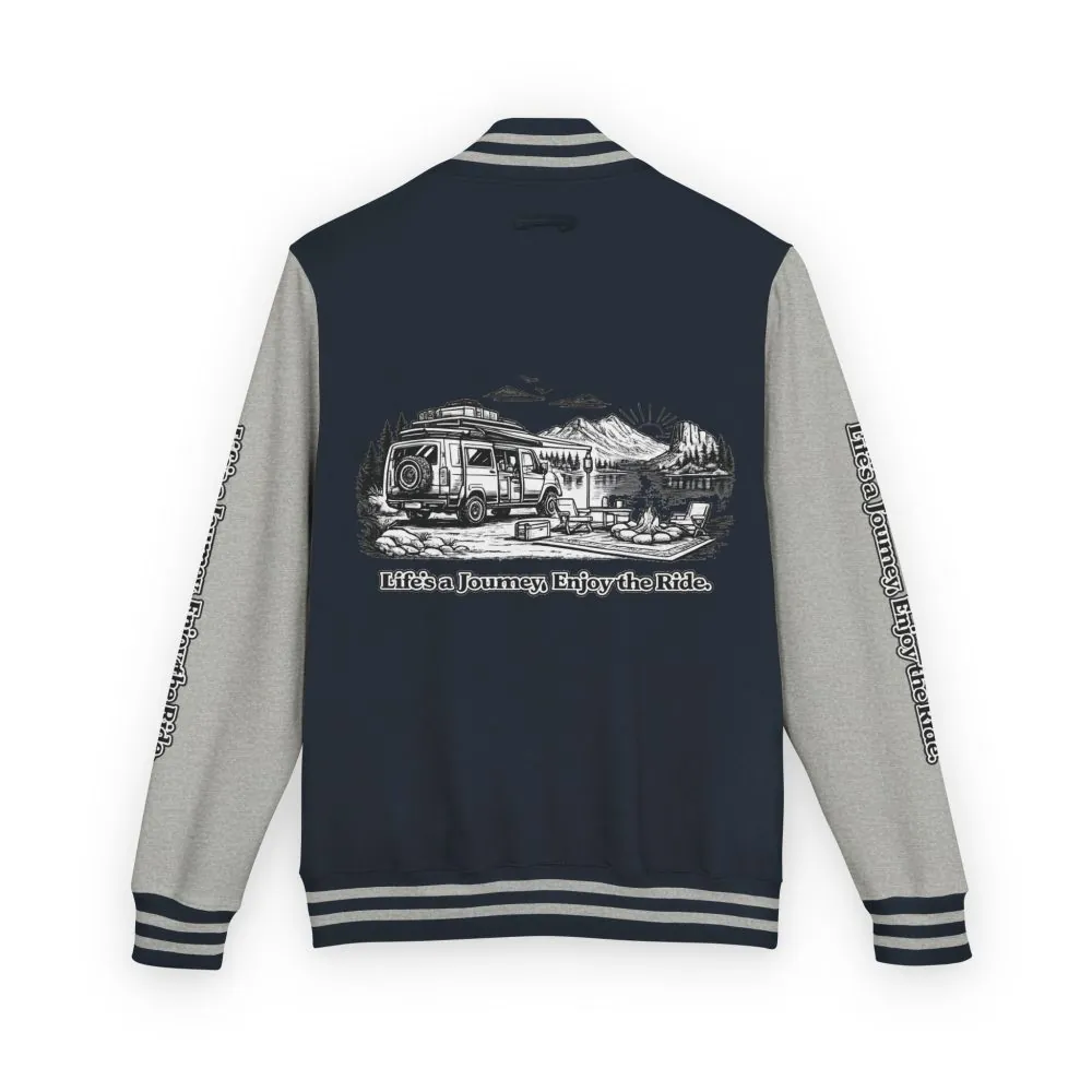 Unisex Heavyweight Letterman Jacket — "Lifes A Journey,Enjoy The Ride" Travel Varsity Coat