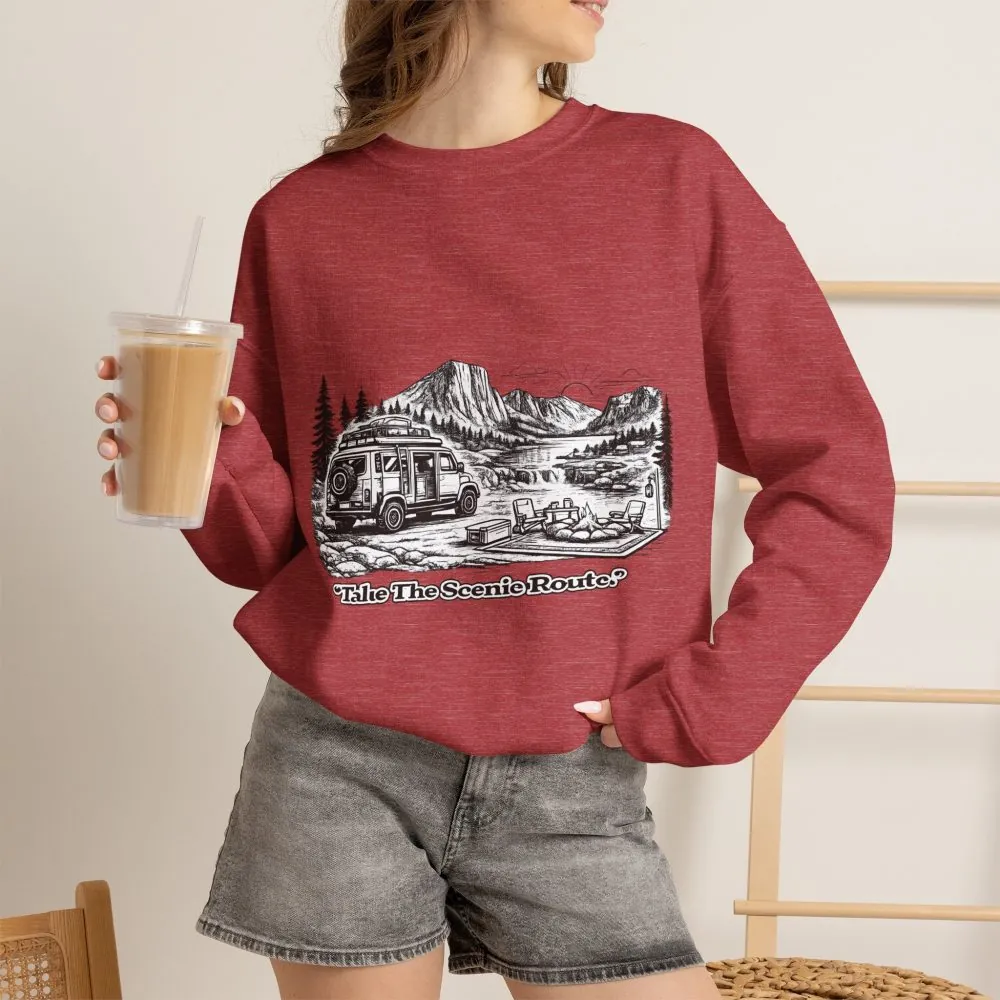 3407929420591507719_2048.jpeg Unisex Heavy Blend™ Crewneck Sweatshirt — "Take The Scenic Route" Design Minimal-Line