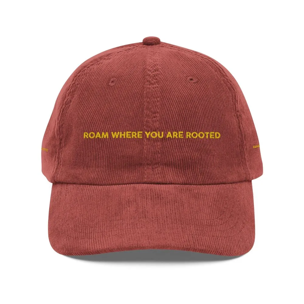 3415642667253381634_2048.jpeg Vintage Corduroy Cap (Embroidery) — "Roam Where You Are Rooted" Embroidered Hat