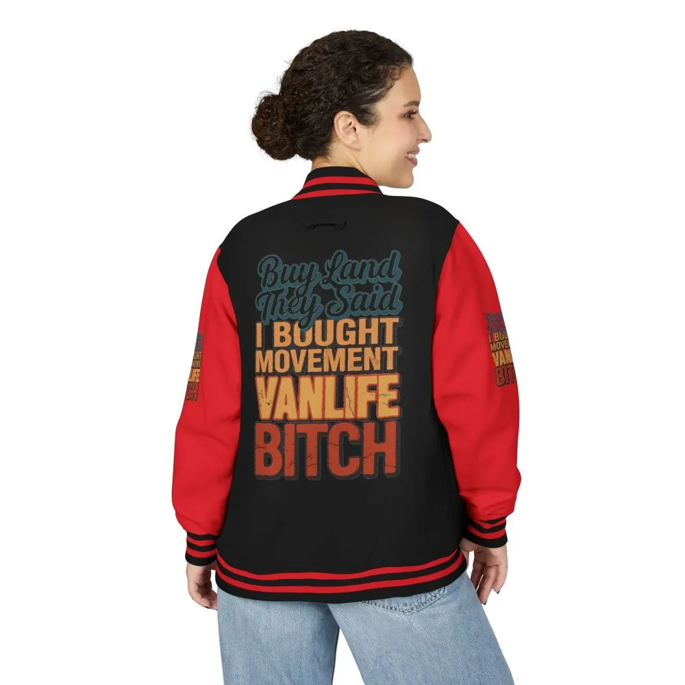 3415870691294882367_2048.jpeg Unisex Heavyweight Letterman Jacket — "Buy Land They Said" Design F**K-Line