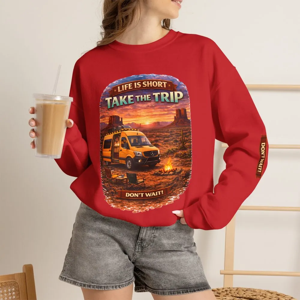 3427946263286234395_2048.jpeg Unisex Heavy Blend™ Crewneck Sweatshirt — "Live Is Short Take The Trip" Design Scenic-Line