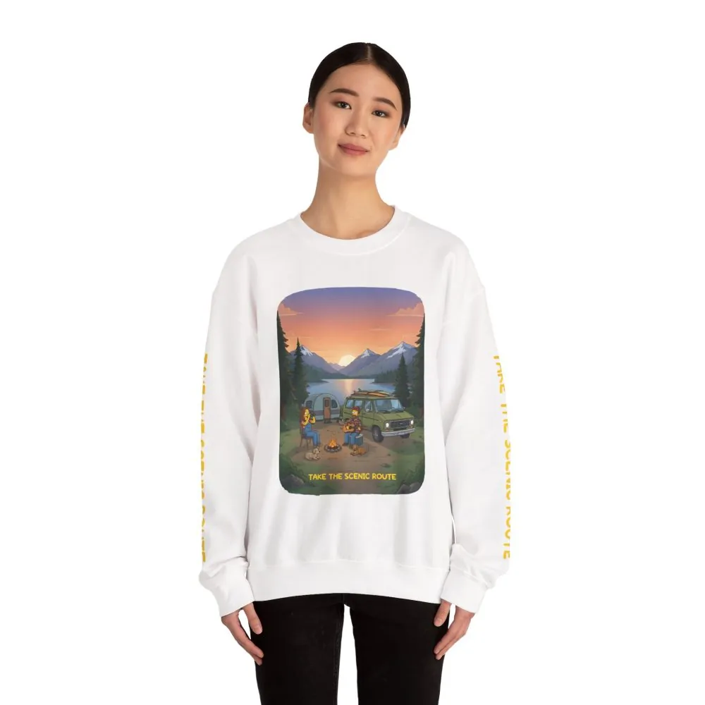 Unisex Heavy Blend™ Crewneck Sweatshirt — "Take The Scenic Route" Design Sitcom-Line
