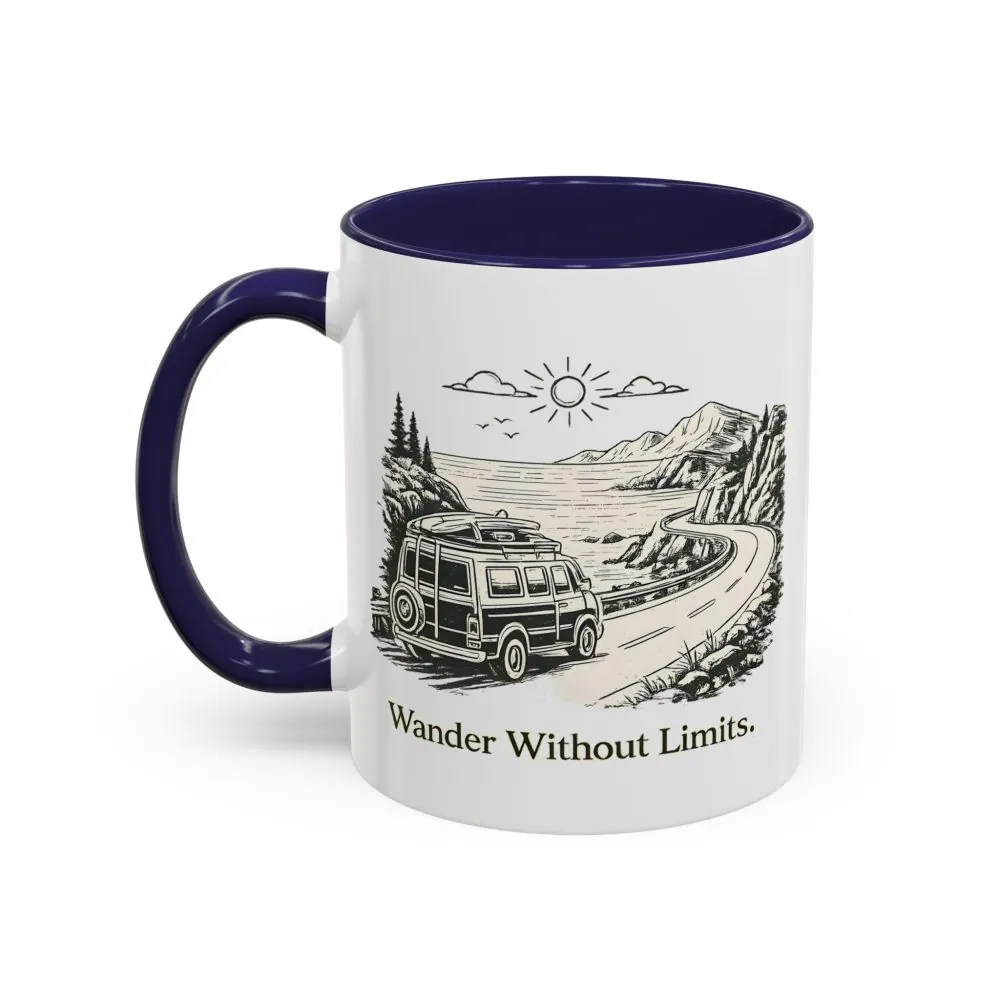 Accent Coffee Mug (11, 15oz) — "Wander Without Limits" Design Minimal-Line
