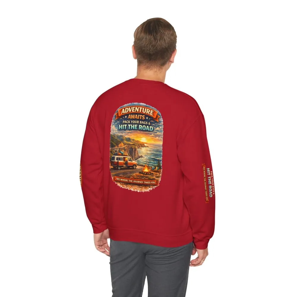 3441516851417158162_2048.jpeg Unisex Heavy Blend™ Crewneck Sweatshirt — "Adventure Awaits-Pack Your Bags" Design Scenic-Line