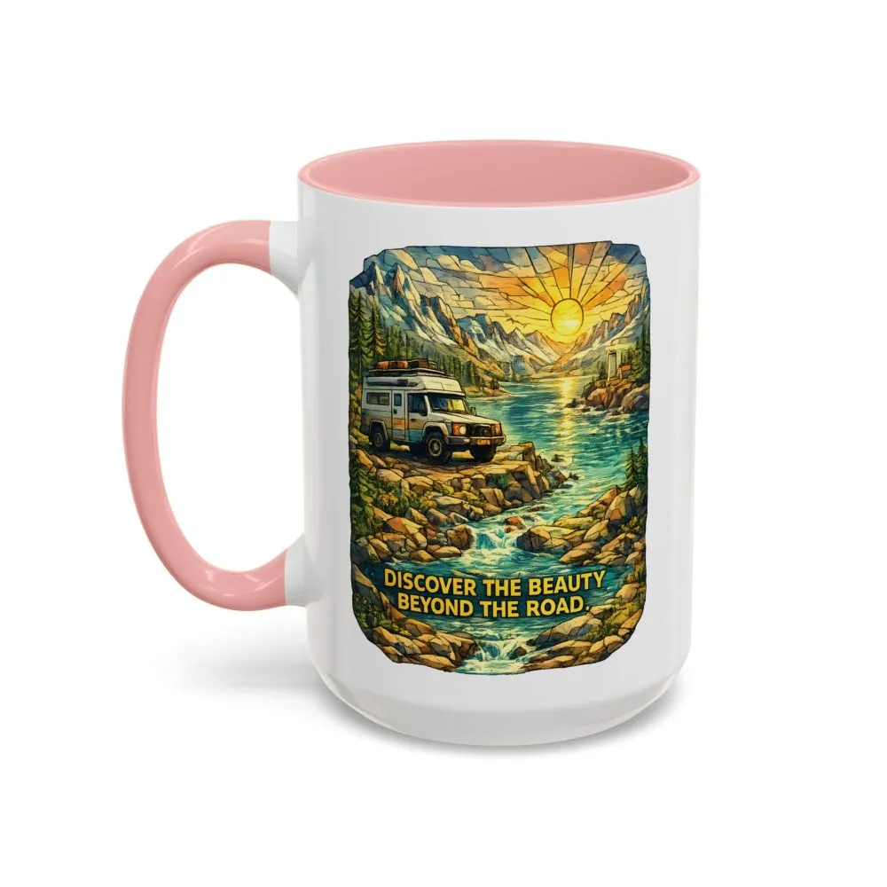 3442674760630937213_2048.jpeg Accent Coffee Mug (11, 15oz) — "Discover The Bieuty Beyond The Road" Design Cubic-Line