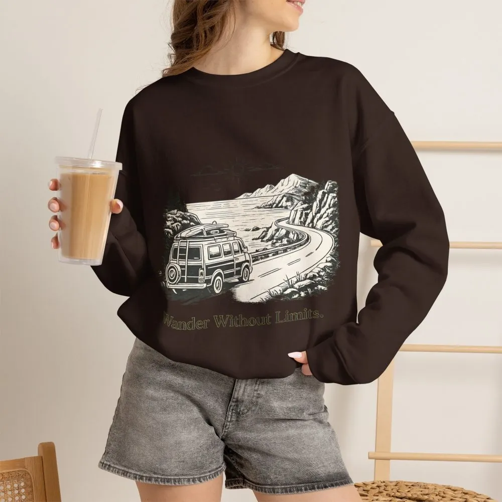 Unisex Heavy Blend™ Crewneck Sweatshirt — "Wander Without Limits" Design Minimal-Line