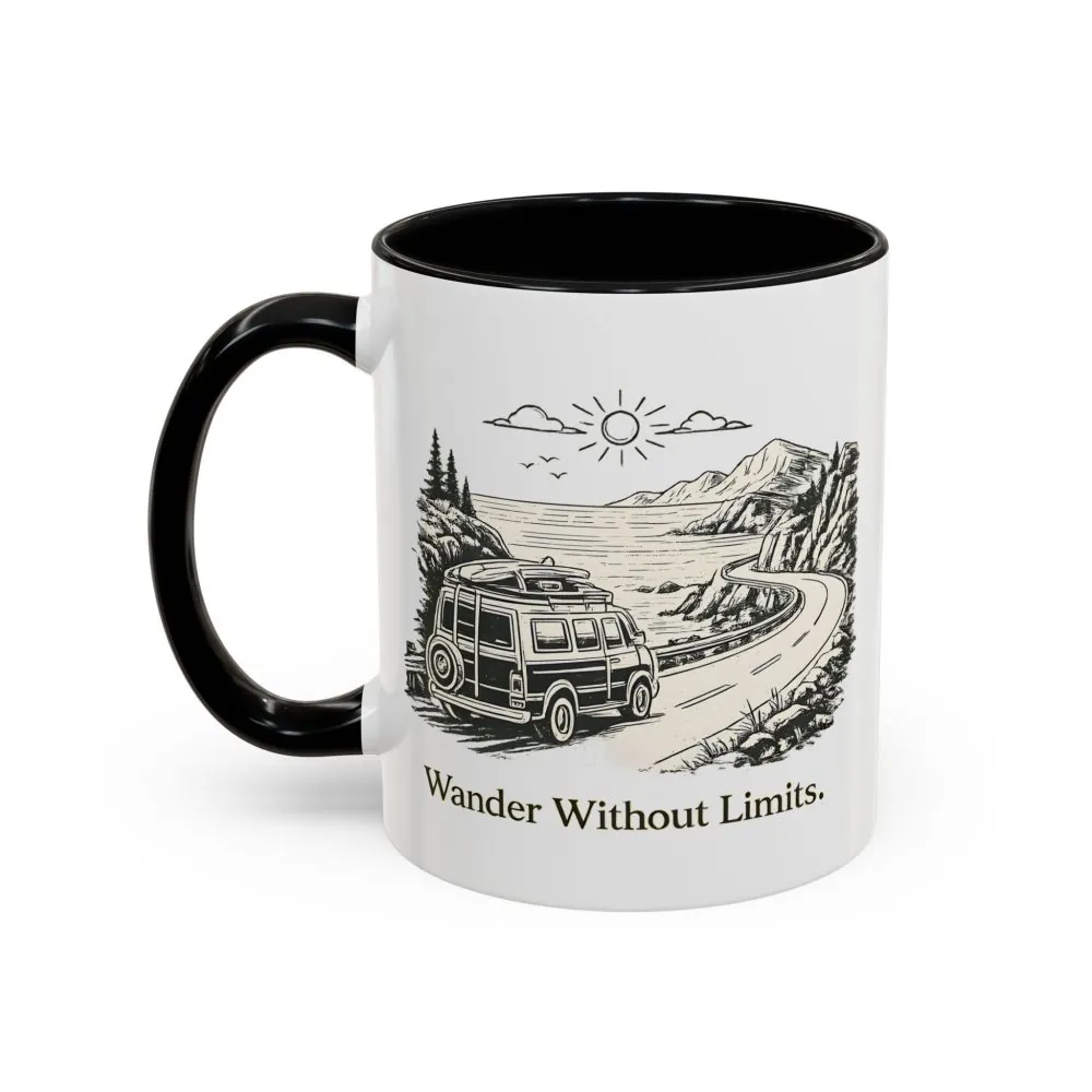 Accent Coffee Mug (11, 15oz) — "Wander Without Limits" Design Minimal-Line