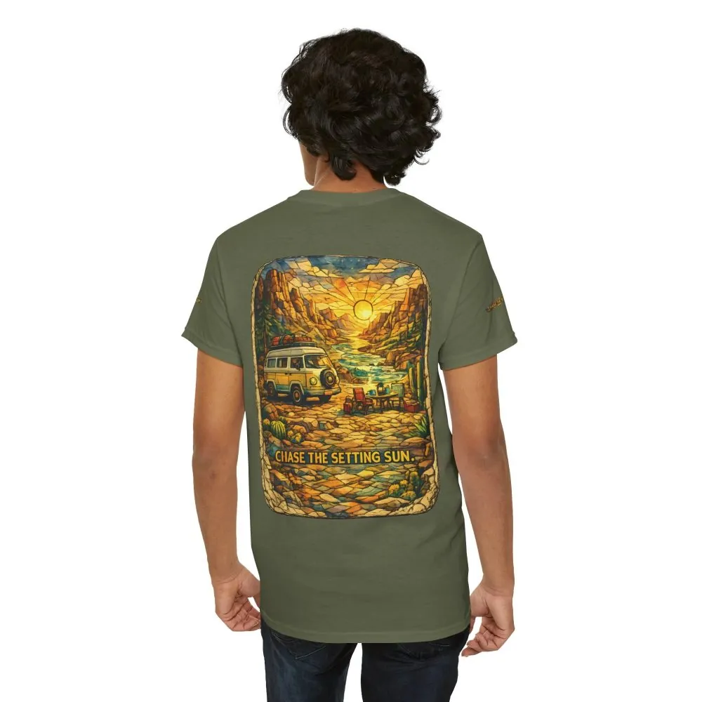 3454481665833046635_2048.jpeg Unisex Heavy Cotton Tee — "Chase The Settings Sun" Design Cubic-Line
