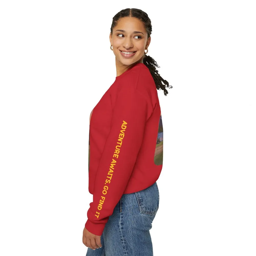 Unisex Heavy Blend™ Crewneck Sweatshirt — "Adventure Awaits-Go Find It" Design Sitcom-Line