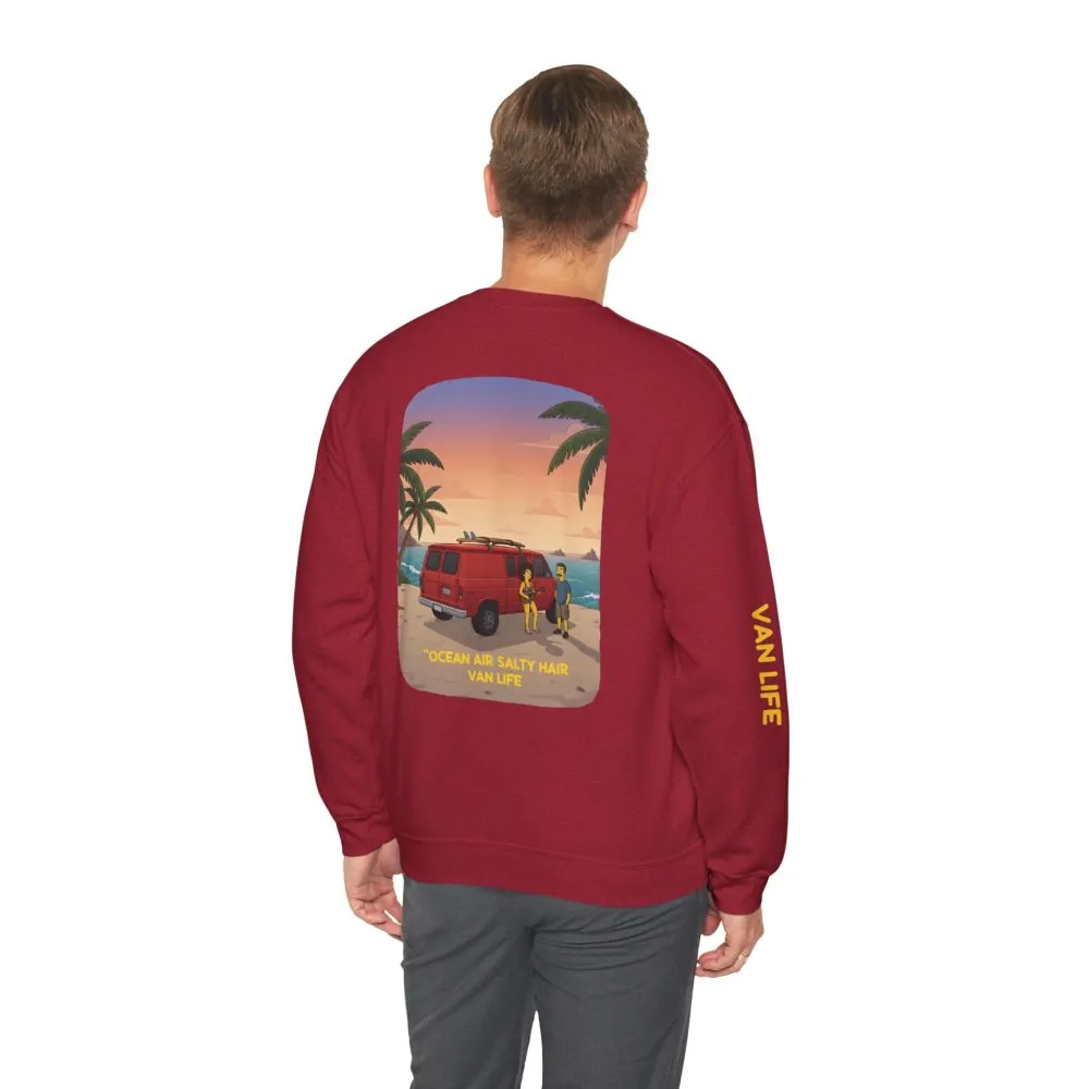 Unisex Heavy Blend™ Crewneck Sweatshirt — "Ocean Air Salty Hair Van Life" Design Sitcom-Line
