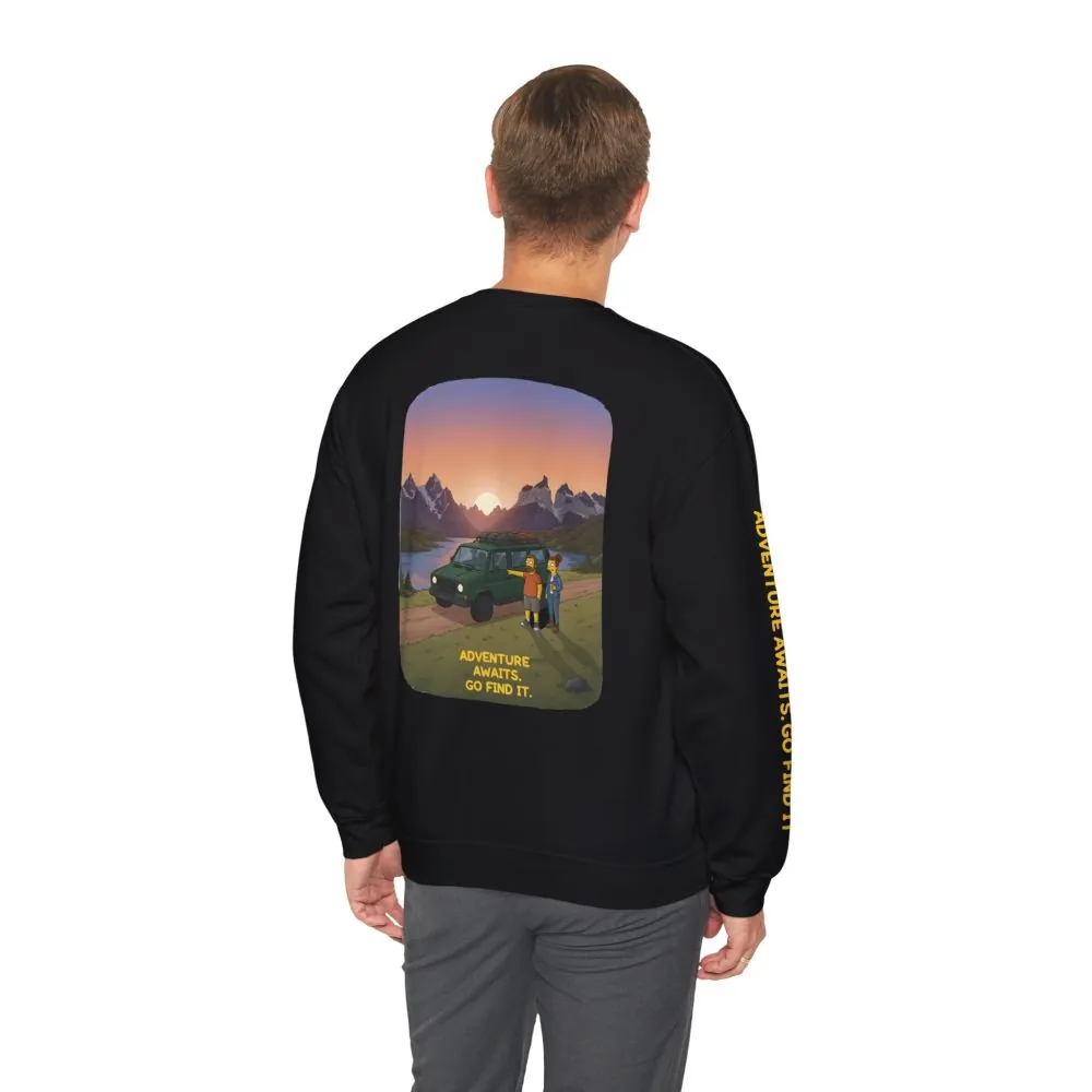 Unisex Heavy Blend™ Crewneck Sweatshirt — "Adventure Awaits-Go Find It" Design Sitcom-Line