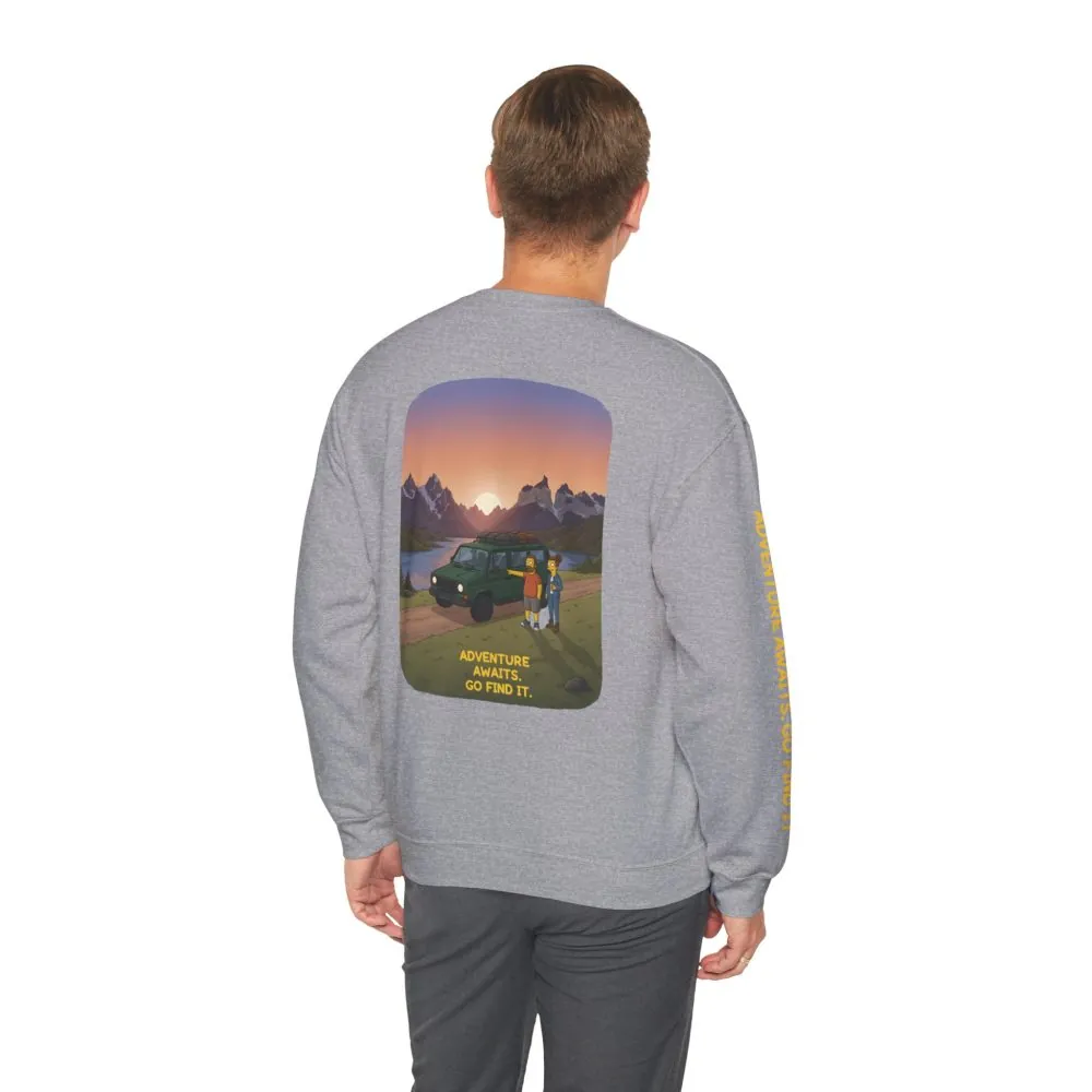 Unisex Heavy Blend™ Crewneck Sweatshirt — "Adventure Awaits-Go Find It" Design Sitcom-Line