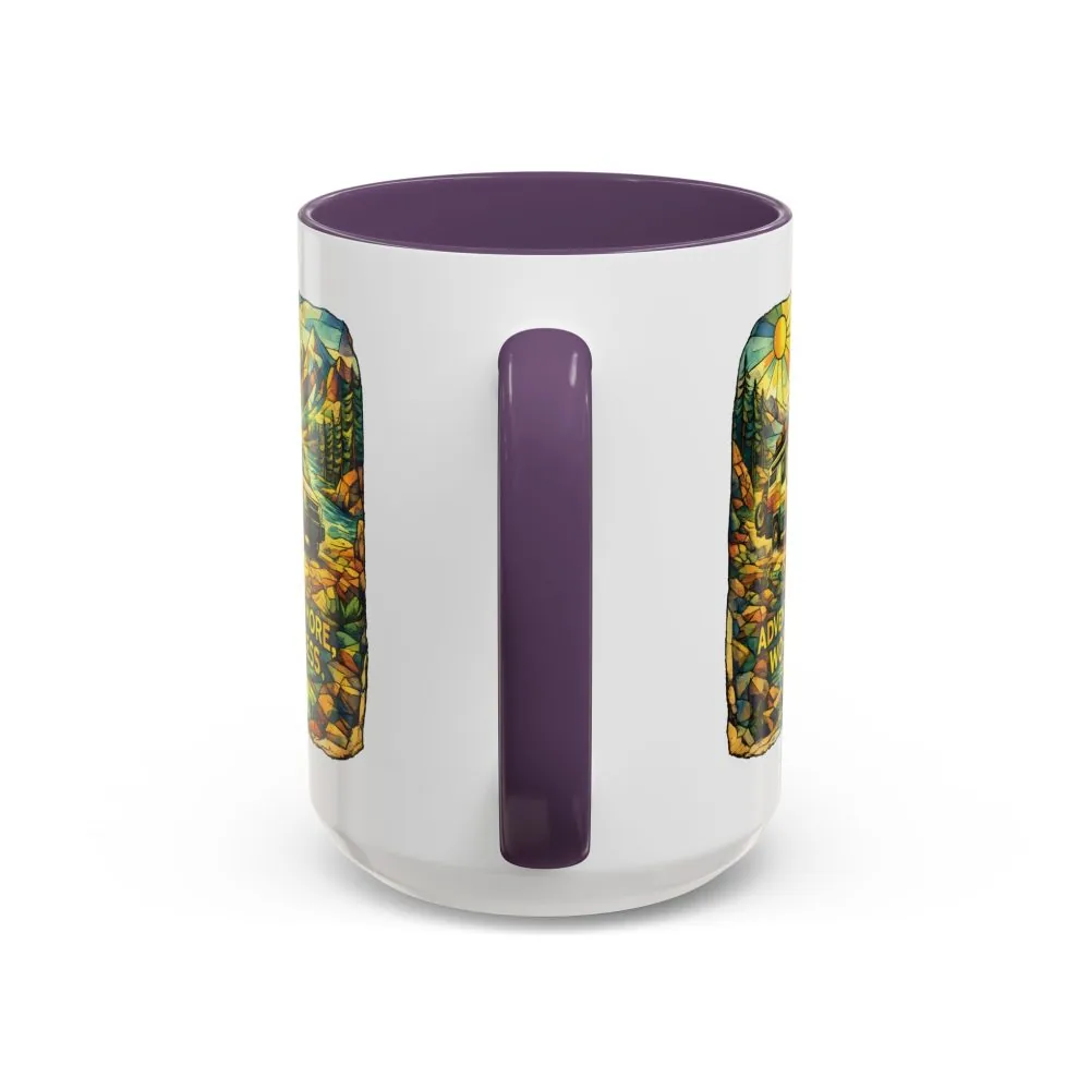 Accent Coffee Mug (11, 15oz) — "Adventure More Worry Less" Design Cubic-Line