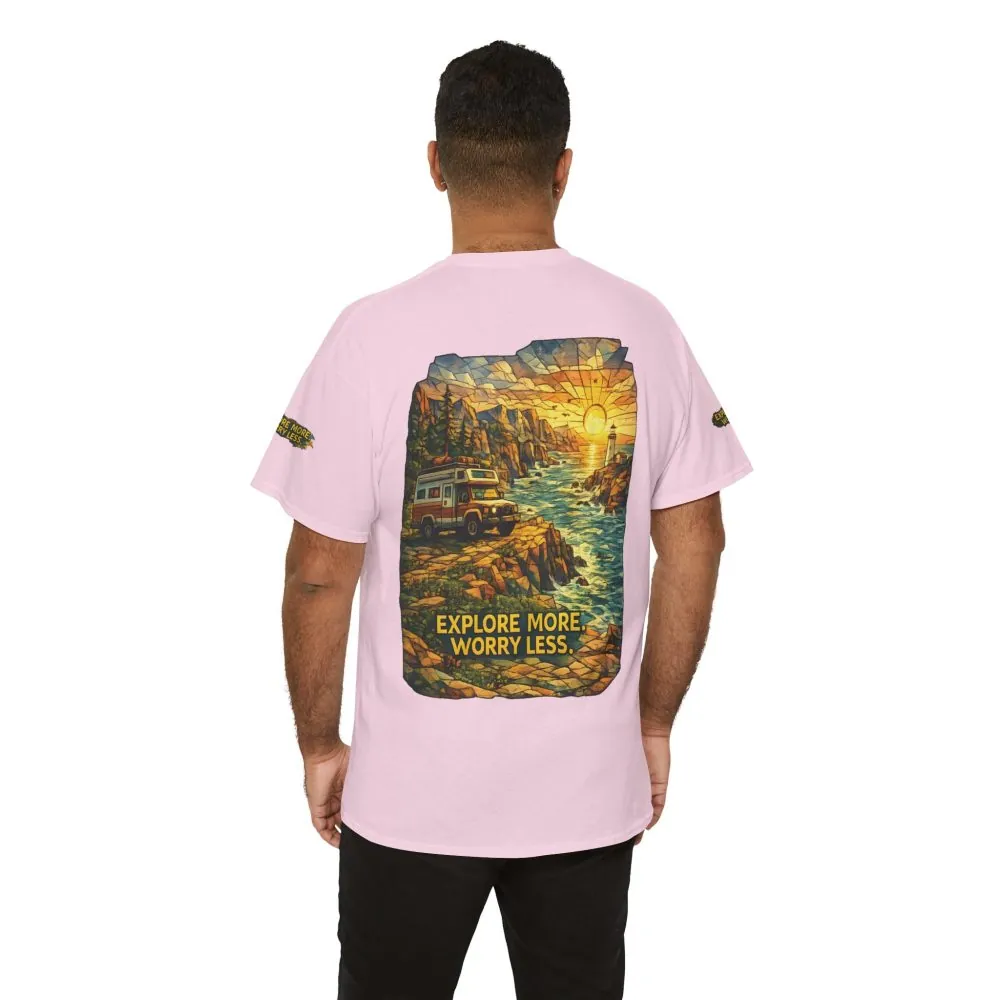 3515598905774981827_2048.jpeg Unisex Heavy Cotton Tee — "Explore More Worry Less" Design Cubic-Line