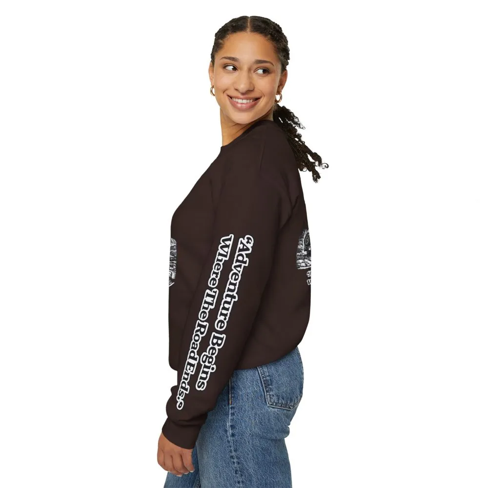 3515811363867748303_2048.jpeg Unisex Heavy Blend™ Crewneck Sweatshirt — "Adventure Begins Where The Road Ends" Design Minimal-Line