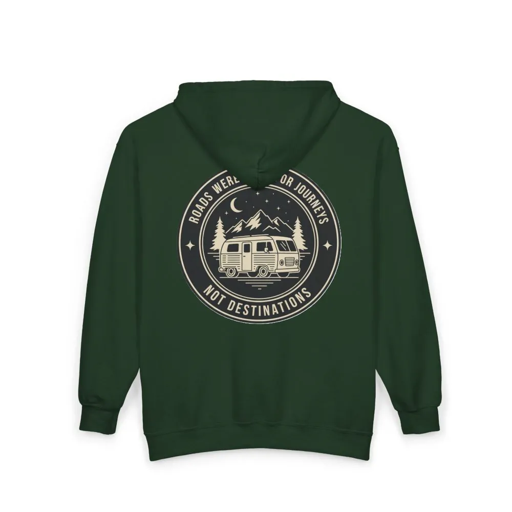 3531399618368641675_2048.jpeg Zip Hoodie — "ROAD WHERE MADE FOR JOURNEYS-NOT DESTINATIONS"(Front + Back Printed) Camper Van Adventure Zip-Up