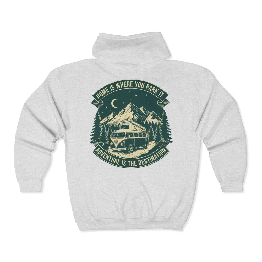 3540422098903831623_2048.jpeg Zip Hoodie — "Home Is Where You Park It-Adventure is the destination"(Only Back Printed) Camper Van Adventure Zip-Up