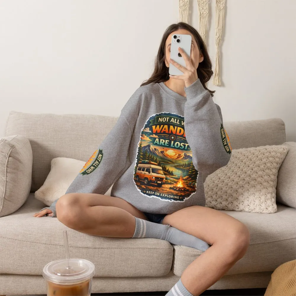 Unisex Heavy Blend™ Crewneck Sweatshirt — "Not All Who Wander Are Lost" Design Scenic-Line