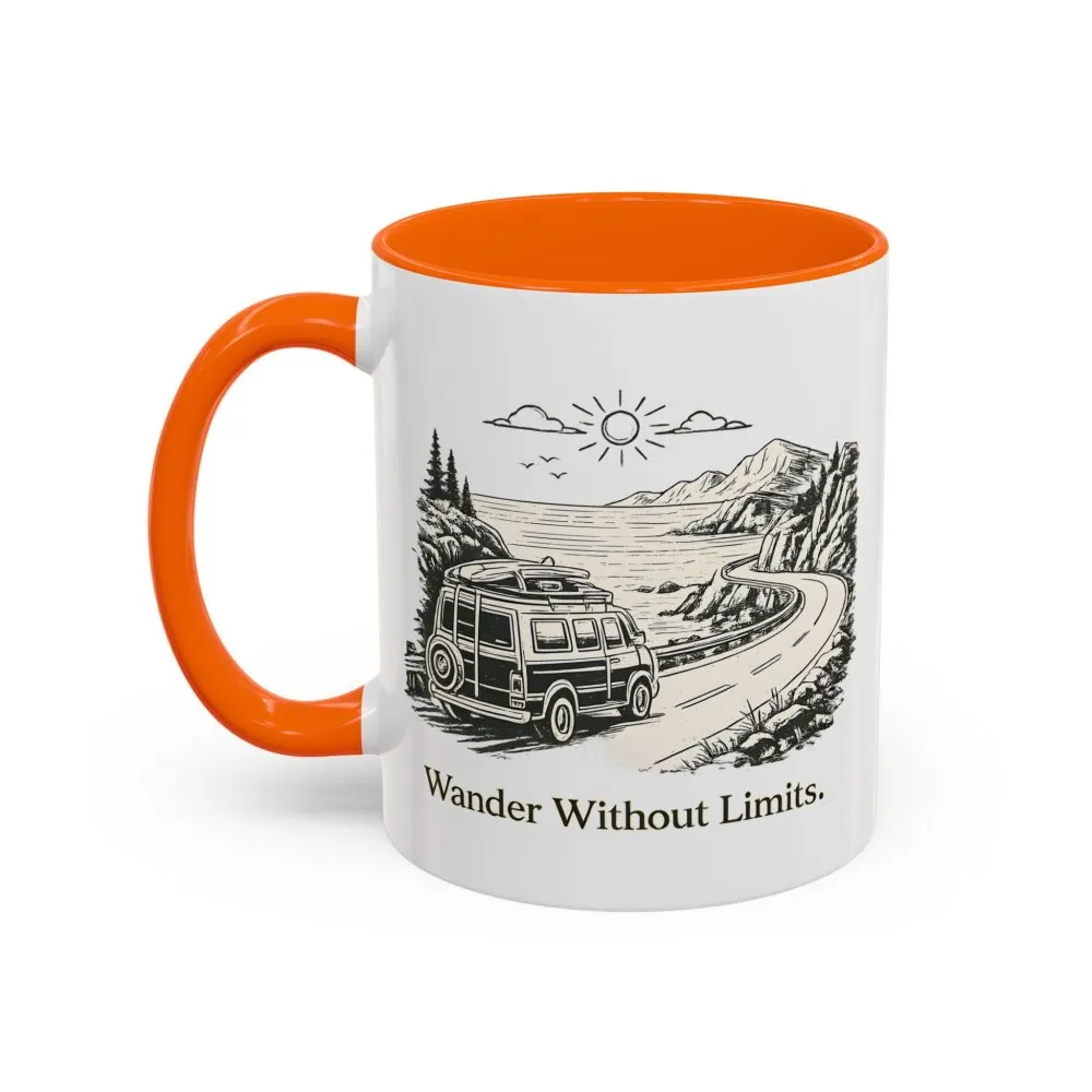 Accent Coffee Mug (11, 15oz) — "Wander Without Limits" Design Minimal-Line
