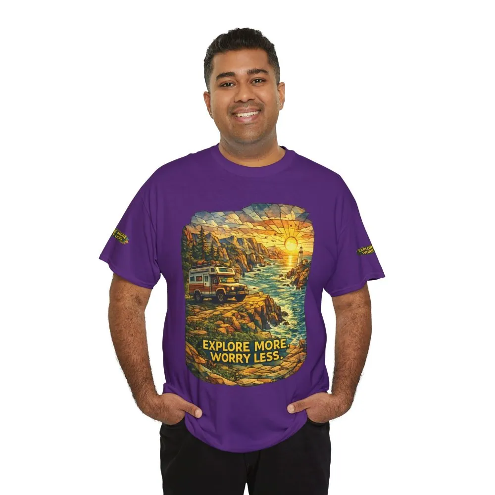 3555621944218868226_2048.jpeg Unisex Heavy Cotton Tee — "Explore More Worry Less" Design Cubic-Line