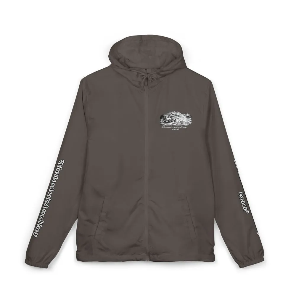 Unisex Full-Zip Windbreaker Jacket — "Adventure Awaits" (Design "Minimal-Line")