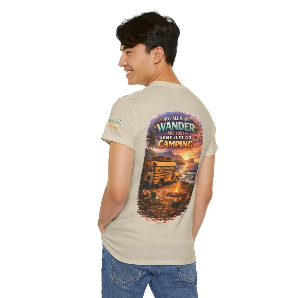 Unisex Heavy Cotton Tee — "Not All Who Wander Are Lost" Design Scenic-Line