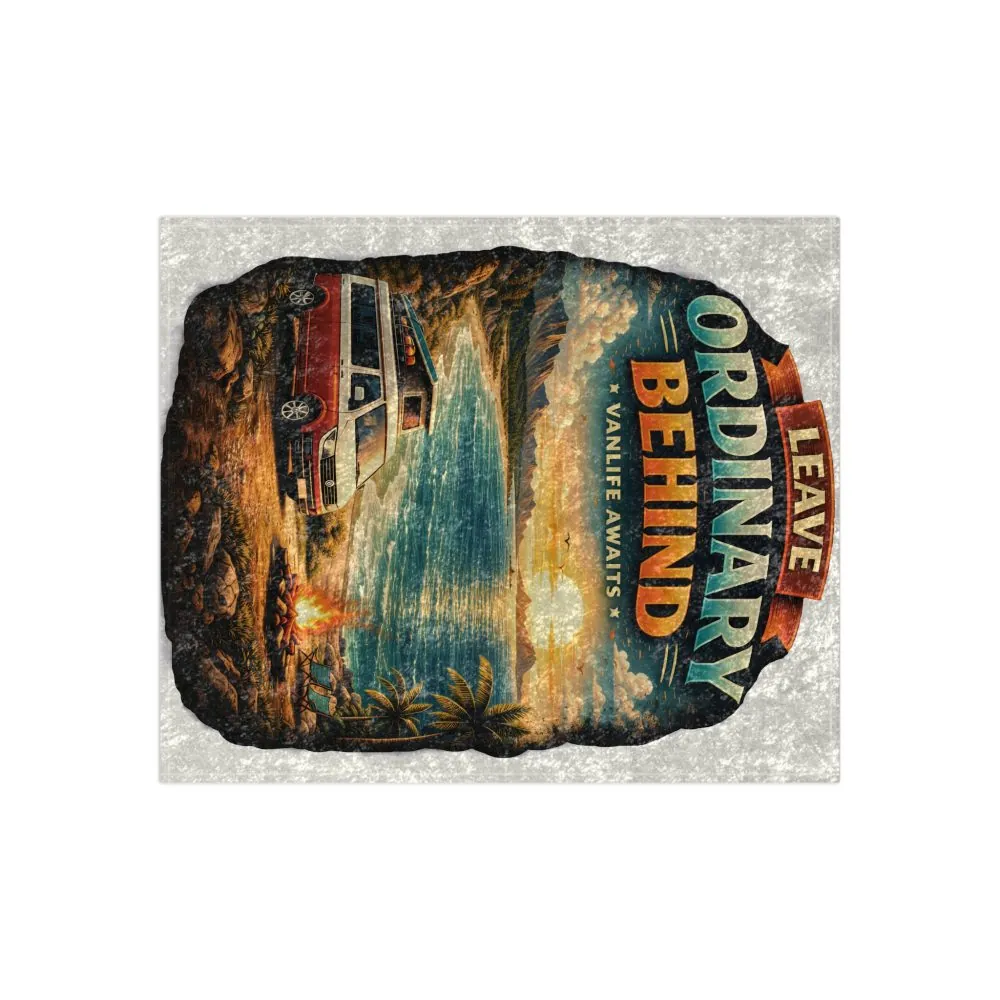 Crushed Velvet Blanket —"Leave Ordinary Behind" Design Scenic-Line (Campervan)