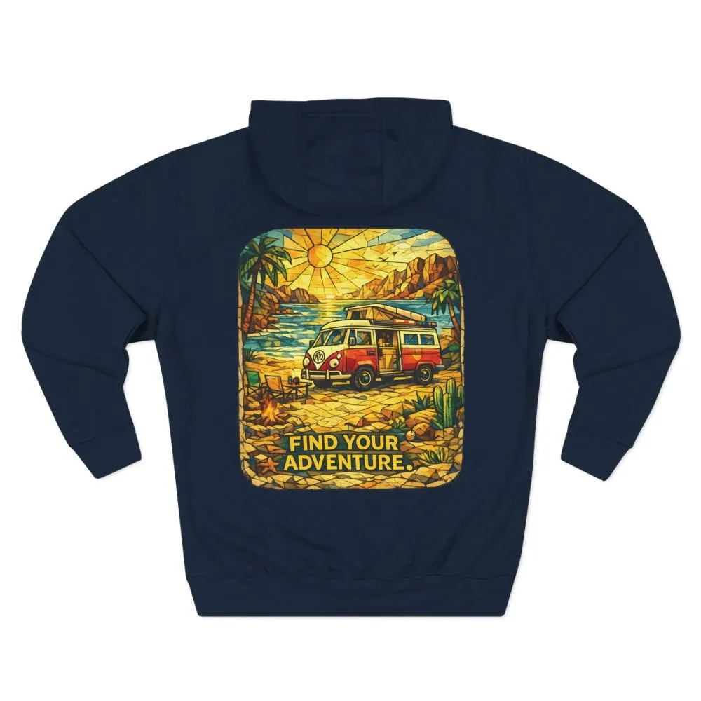 Three-Panel Fleece Hoodie - ""Find Your Adventure"" Design Cubic-Line