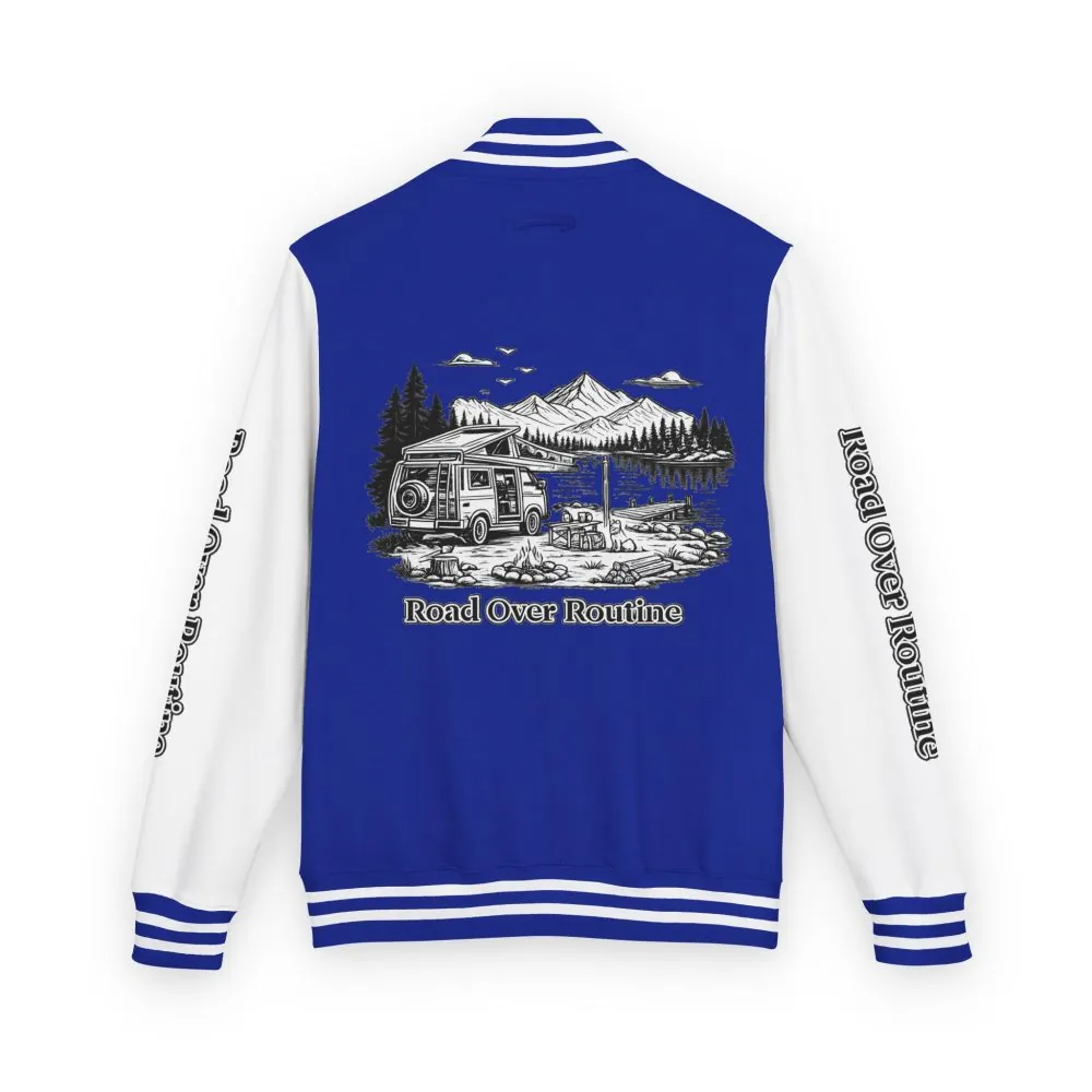3580113863887519210_2048.jpeg Unisex Heavyweight Letterman Jacket — "Road Over Routine" Travel Varsity Coat