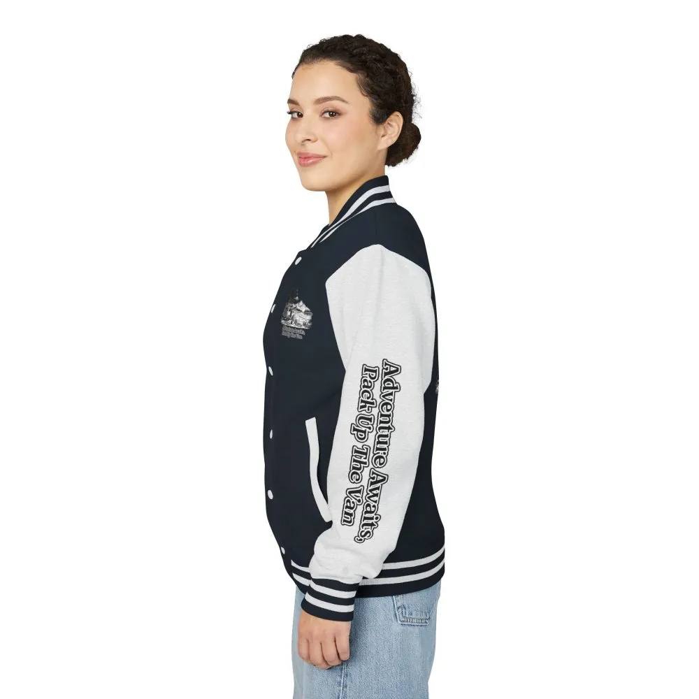 3581948310939311951_2048.jpeg Unisex Heavyweight Letterman Jacket — "Adventure Awaits,Pack Up The Van" Travel Varsity Coat