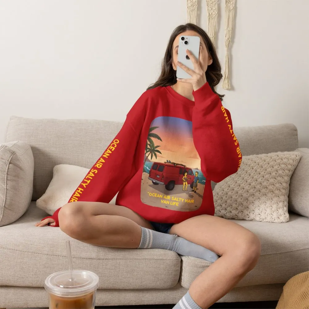 Unisex Heavy Blend™ Crewneck Sweatshirt — "Ocean Air Salty Hair Van Life" Design Sitcom-Line